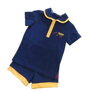 Wonderkids Boys Outfit Size 12 Mo Heavy Crew Construction Blue Yellow Set NEW